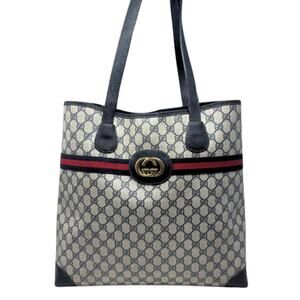 Gucci Bag Shoulder Tote XL Purse GG Logo Monogram Navy Blue Red‎ Ophidia Canvas